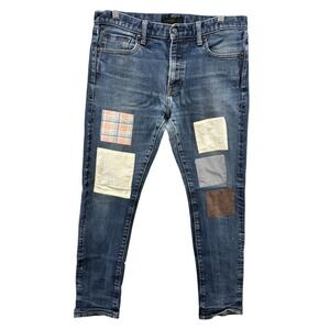 Uniqlo Jeans Mens 34x34 Blue Selvedge Slim Straight Patchwork Kaihara Denim